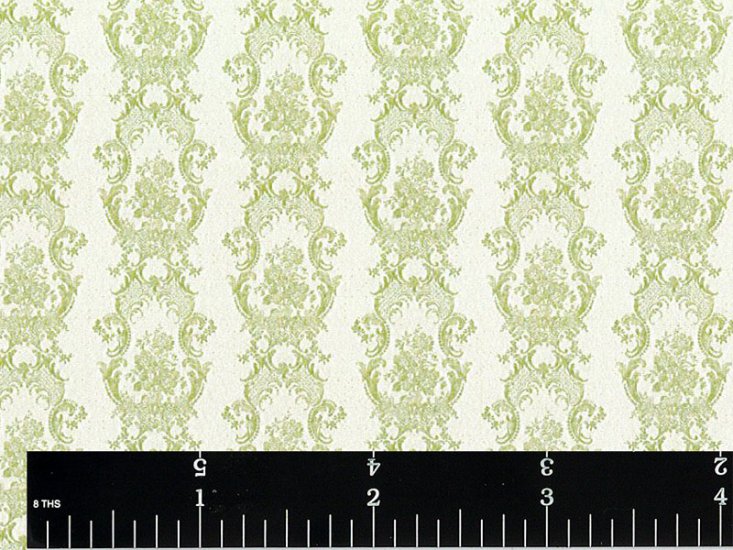 (image for) Green Damask Stripe Pattern Wallpaper for Dollhouses