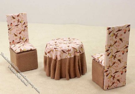(image for) 1/2" Scale Mocha Pattern Table & 2 Chairs Set for Dollhouses