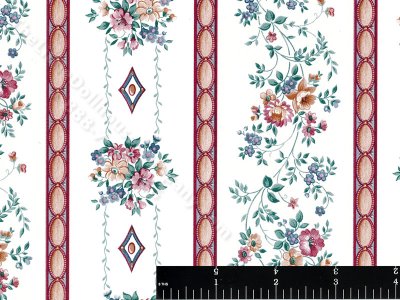 (image for) Maroon Floral Vine Miniature Wallpaper for Dollhouses