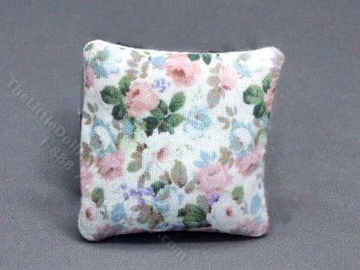 (image for) Miniature White, Pink and Blue Floral Pillow for Dollhouses