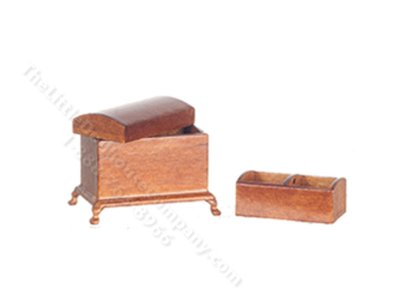 (image for) Miniature Walnut Dome Top Trunk for Dollhouses