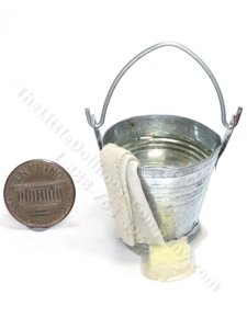 (image for) Miniature Metal Cleaning Bucket with Sponge and Rag