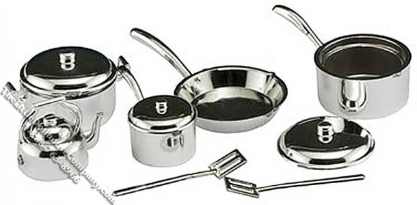 (image for) Miniature Silver Coloured 10 Piece Cookware Set for Dollhouses