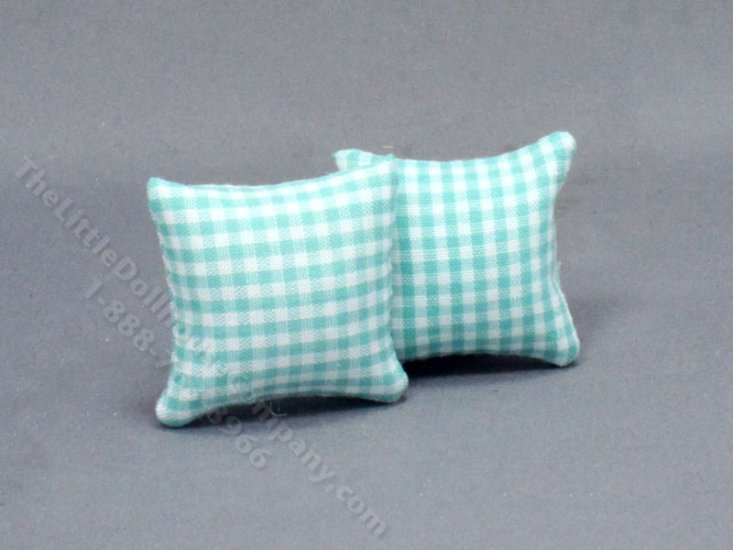 (image for) Miniature Pair of Blue Gingham Pillows for Dollhouses