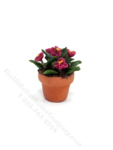 (image for) Miniature Planted Pot of Pink Flowers for Dollhouses