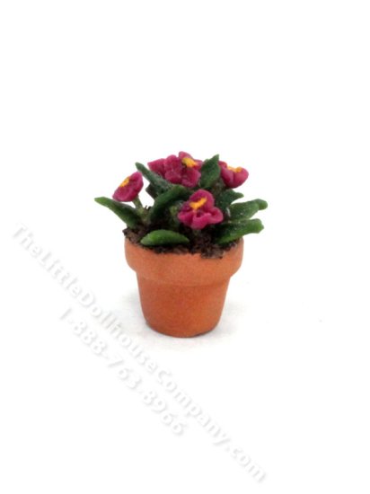 (image for) Miniature Planted Pot of Pink Flowers for Dollhouses