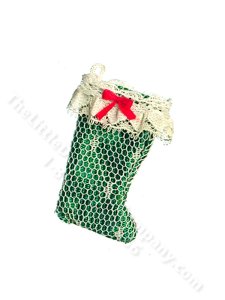 (image for) Miniature Green and Lace Christmas Stocking for Dollhouses