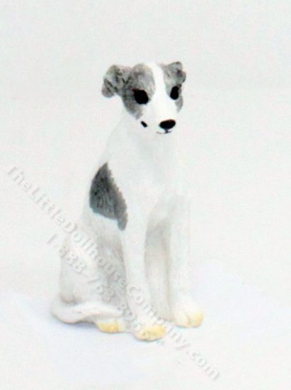 (image for) Miniature Grey and White Whippet for Dollhouses
