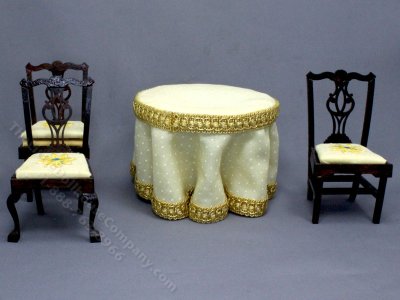 (image for) Miniature Yellow Polka-dot Table and Chairs for Dollhouses