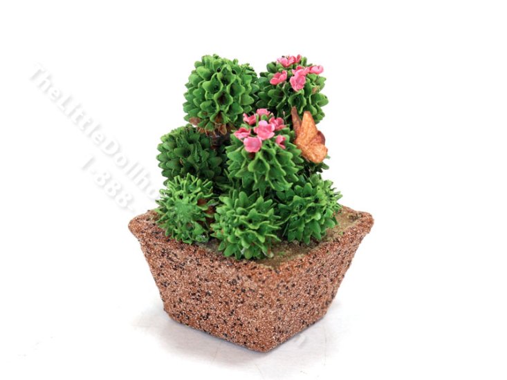 (image for) Vintage Miniature Signed Potted Cactus with Butterfly for Dollhouses