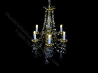 (image for) Miniature Battery Operated 6-Arm Brass Crystal Column Chandelier with Wand