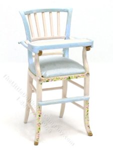 (image for) Miniature Blue and Floral High Chair for Dollhouses