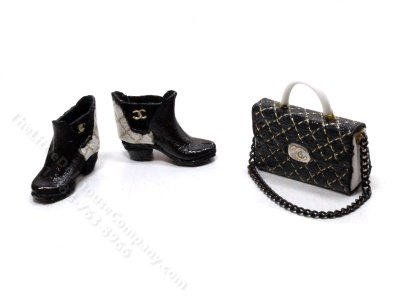 (image for) Chanel Black and White Boots and Matching Purse Judith Blondell