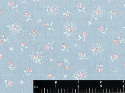 (image for) Pink Flowers and Dots on Blue Miniature Wallpaper for Dollhouses