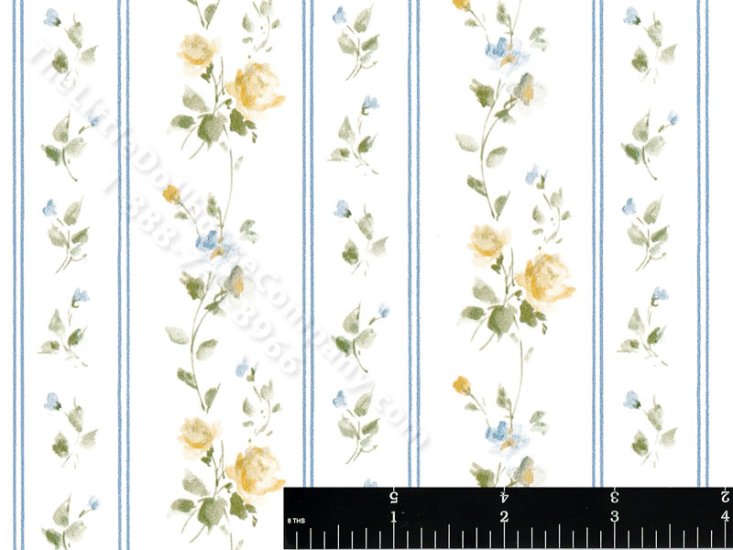 (image for) Yellow Floral Stripe Miniature Wallpaper for Dollhouses