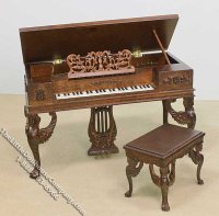(image for) Miniature Walnut Organ Piano Set for Dollhouses