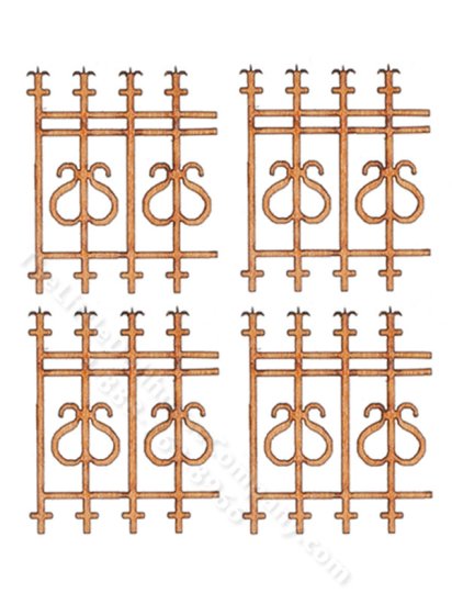 (image for) Miniature 1/2" Scale Laser Cut Gothic-Style Fence Rail (6/pack)