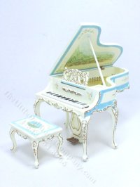 (image for) Cream and Blue Handainted Piano with Stool