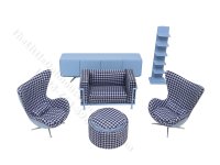 (image for) Miniature Modern Le Corbusier Petit Lounge Sofa in Blue Houndstooth by PRD Miniatures