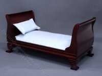 (image for) Miniature Single Mahogany Sleigh Bed for Dollhouses