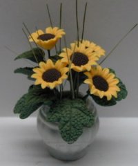 (image for) Miniature Sunflower Arrangement In White Jar For Dollhouses