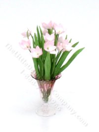 (image for) Miniature Vase of Pink Tulips for Dollhouses