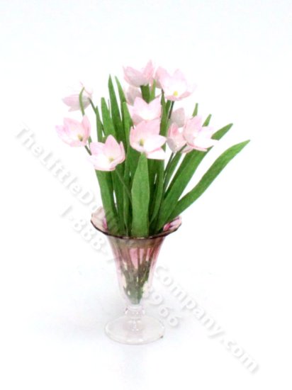 (image for) Miniature Vase of Pink Tulips for Dollhouses