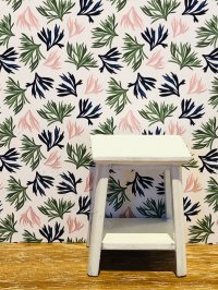 (image for) Dollhouse Scale Model Wallpaper -Blue Green Pink Leaves- 3pc Set