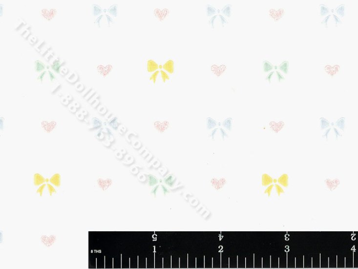 (image for) Bows and Hearts Miniature Wallpaper for Dollhouses