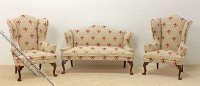 (image for) Miniature Brown Corduroy Sofa & Two Wing Chairs for Dollhouses