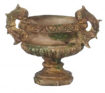 (image for) Miniature Aged Tan Urn with Handles for Dollhouses