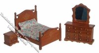 (image for) Miniature 1/2" Scale Pecan 3 Piece Bedroom Set for Dollhouses