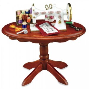 (image for) Dollhouse Scale Model Sewing on Pedestal Table