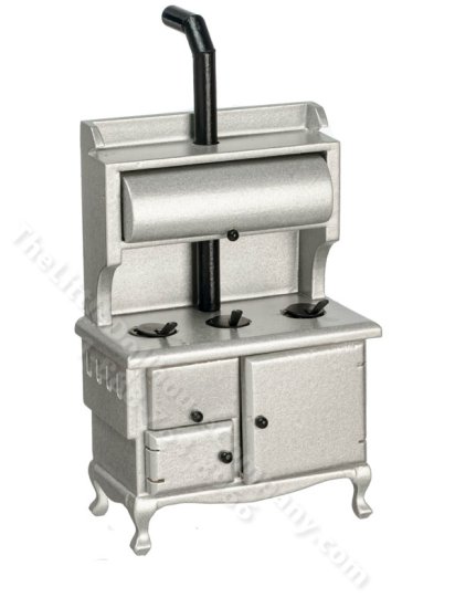 (image for) Miniature Silver Wood Stove for Dollhouses