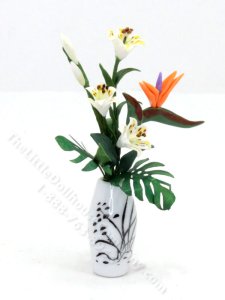 (image for) Miniature Flower Arrangement in White and Black Vase