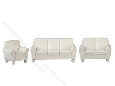 (image for) Dollhouse Miniature White RS Leather Sofa Set