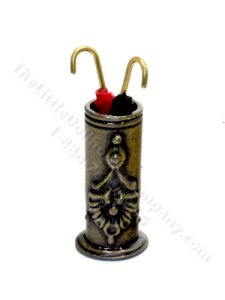 (image for) Miniature Antiqued Brass Umbrella Stand and Umbrellas