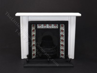 (image for) Miniature Coalbrookdale Tiled Fireplace and Fender Set for Dollhouses - White & Red