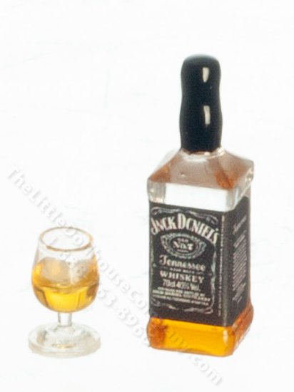 (image for) Miniature Whiskey Bottle and Glass for Dollhouses