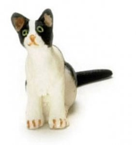(image for) Miniature Black and White Sitting Kitten for Dollhouses
