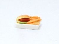 (image for) Miniature Hot Dog & French Fries in Tray for Dollhouses