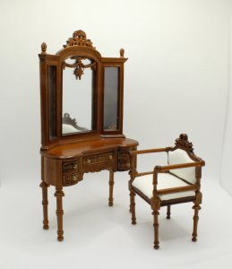 (image for) Miniature Walnut Vanity and Chair.