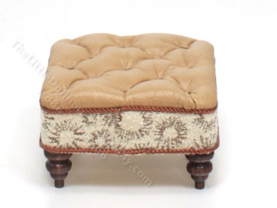 (image for) Miniature Tufted Light Brown Leather Ottoman by Judith Blondell