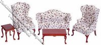 (image for) Miniature Queen Ann 5 piece Living Room Set for Dollhouses