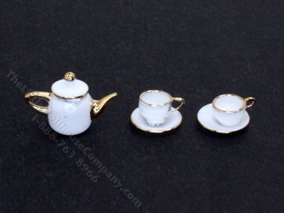 (image for) Miniature White and Gold Tea Set for Dollhouses