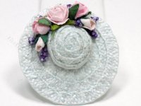 (image for) Miniature White Straw Hat With Pink Roses and Lilacs