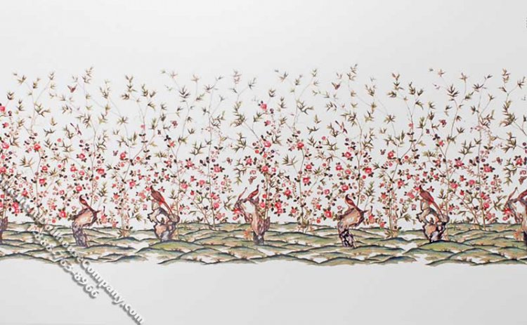 (image for) White Oriental Garden Scene Miniature Mural for Dollhouses