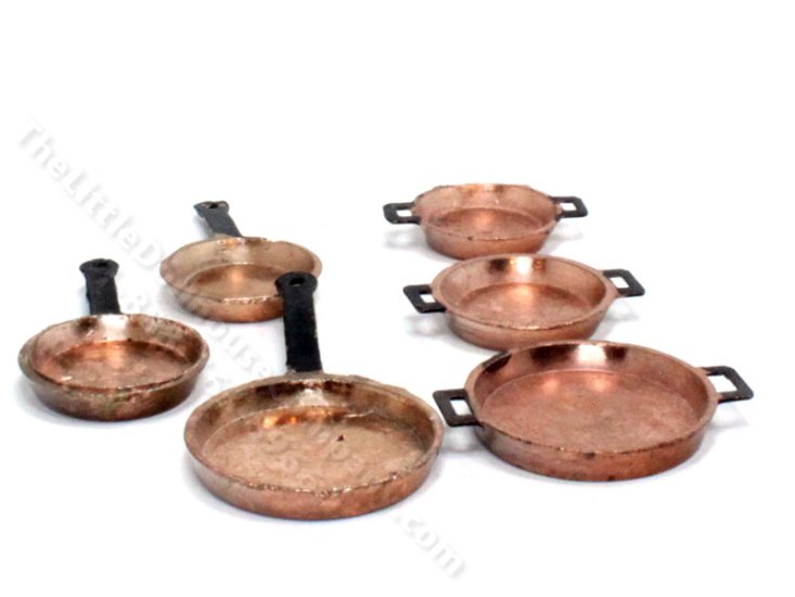 (image for) Miniature 6 Piece Copper Pan Set for Dollhouses