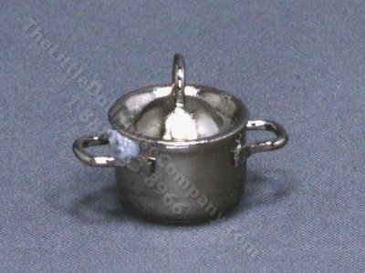 (image for) Miniature Small Shallow Silver Pot with Lid For Dollhouses