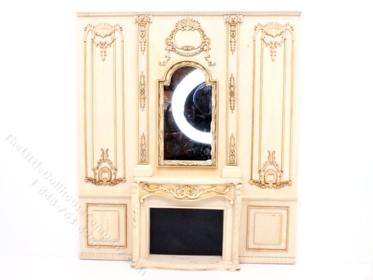 (image for) Miniature Ornate Wall Panel Fireplace for Dollhouses, Unfinished